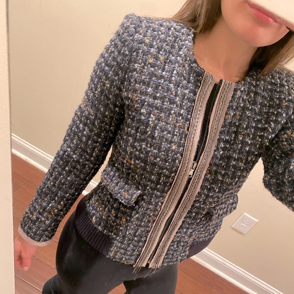 LOFT Tweed Zip Up Blazer Jacket w Chain Size S NWT - Picture 3 of 11